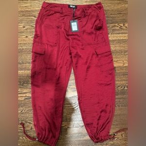 NWT DKNY deep red satin cargo pants